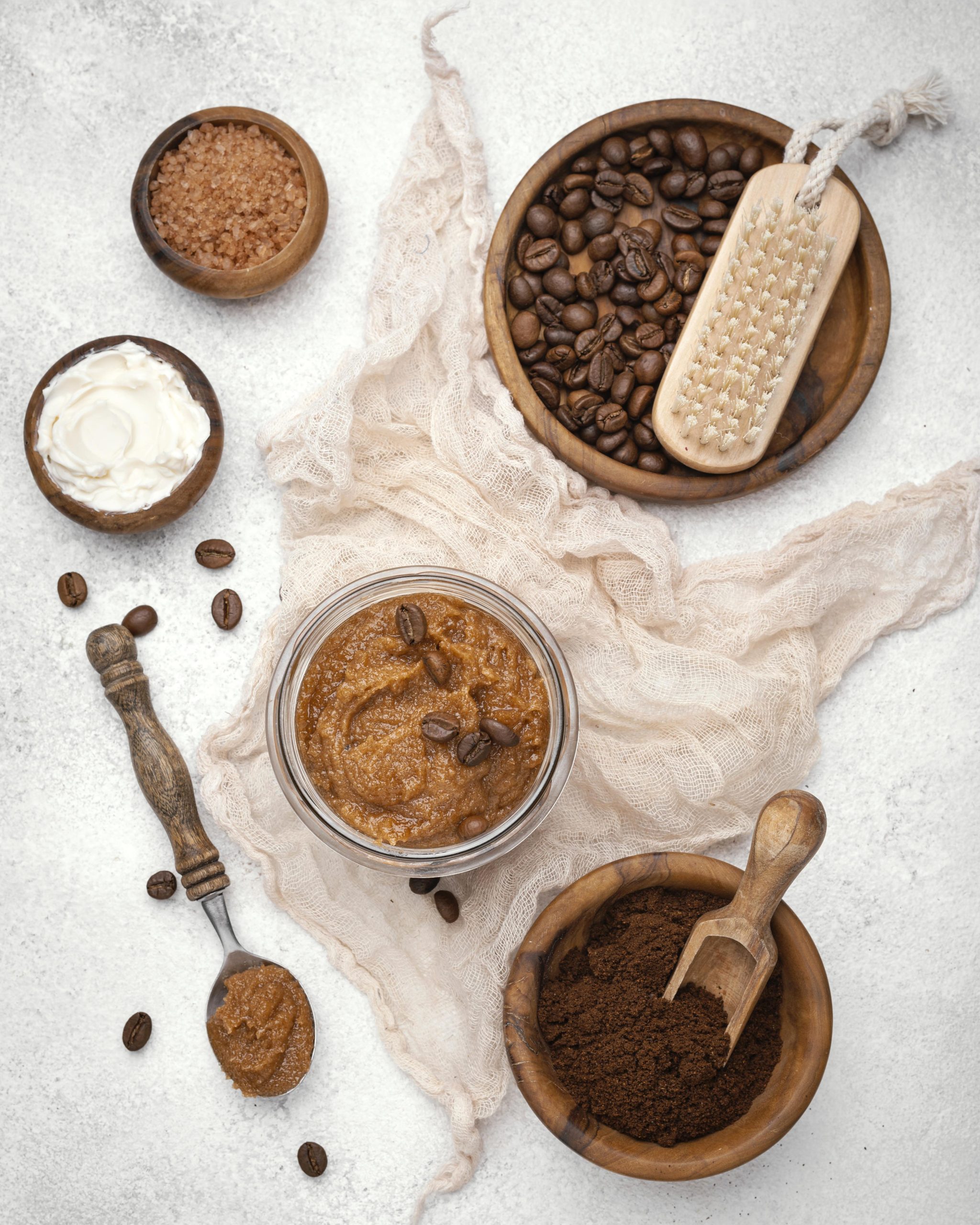 top view homemade remedy with coffee beans